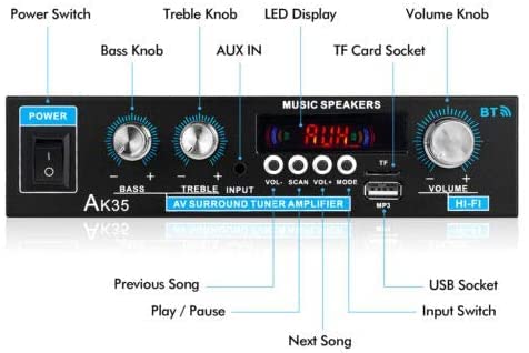 Bluetooth5.0対応 2chオーディオアンプ 多機能パワーアンプ