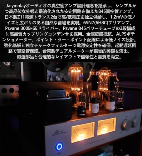 Jaiyinnal HiFi 真空管 300B Push 845 アンプ ブルートゥース クラスAシングルエンド 手作り 電子管 ホームステレオアンプ (標準バージョン-シルバーブラック)