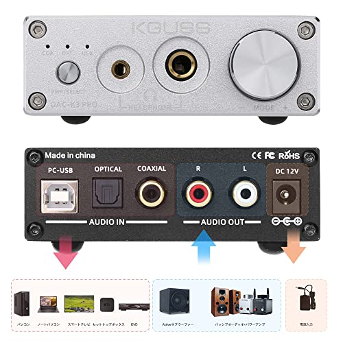 KGUSS K3 PRO USB DAC ヘッドホンアンプ 光 同軸 RCA 24Bit 192KHz DAコンバーター & ヘッドホンアンプ 一体型 「ESS9018K2M」内蔵 ハイレゾ対応 デコーダー 多機能 ヘッドホン アンプ (シルバー)